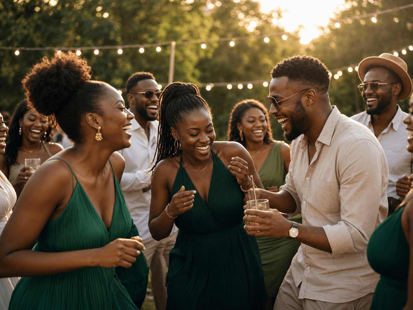 Friends celebrating together outdoors.